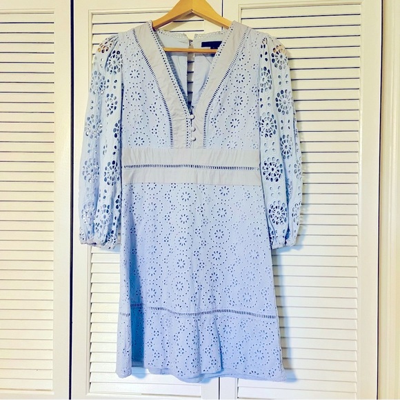 Banana Republic Light Blue Eyelet Long Sleeve Dress - Picture 3 of 13